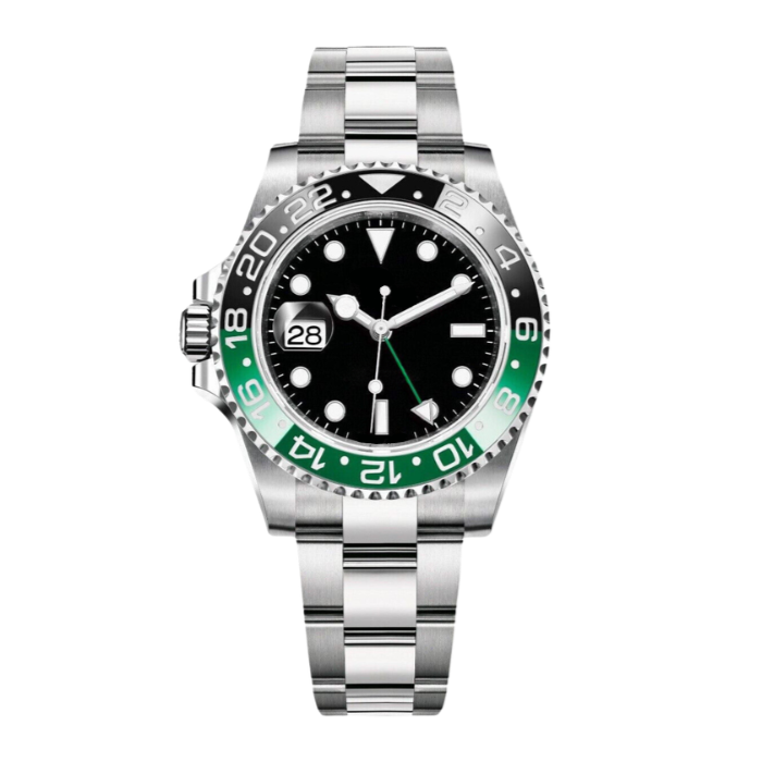 Vettori Dual Time 40mm – Black Dial | Steel Bracelet & Green-Black Ceramic Bezel