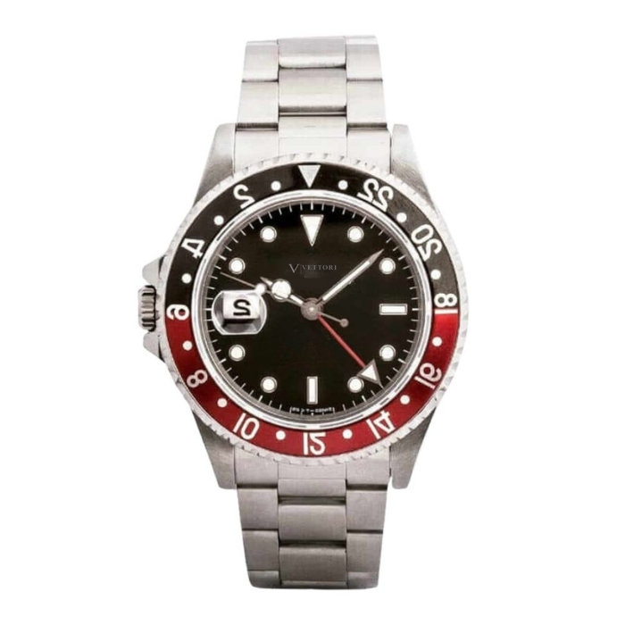 Vettori Dual Time 40mm – Black Dial | Steel Bracelet & Red-Black 24H Bezel