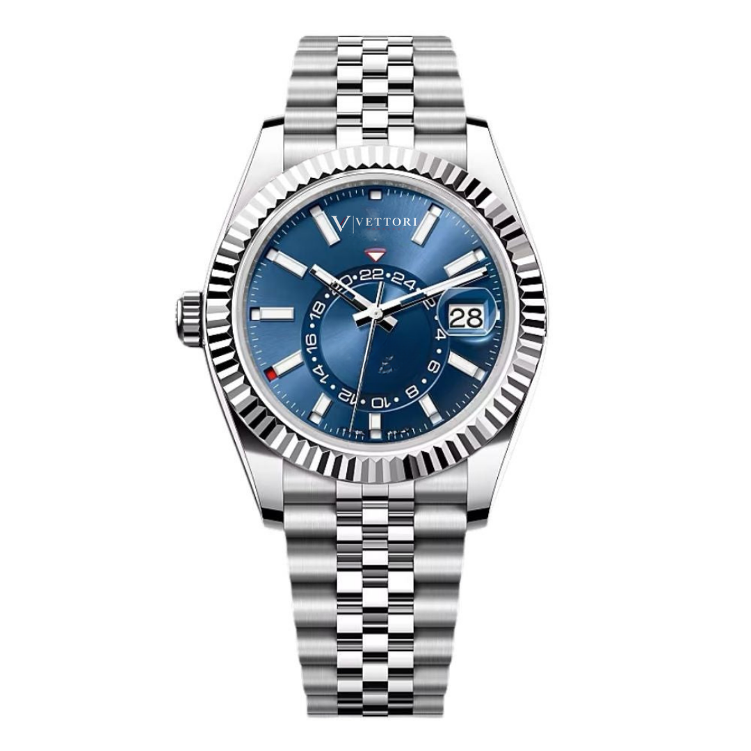 Vettori Global Traveller 42mm – Blue Sunburst Dial