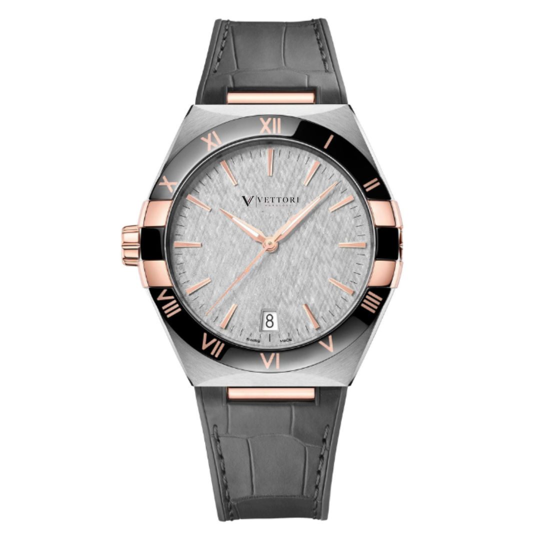 Vettori Integrated Classic 41mm – Silver Textured Dial | Leather Strap