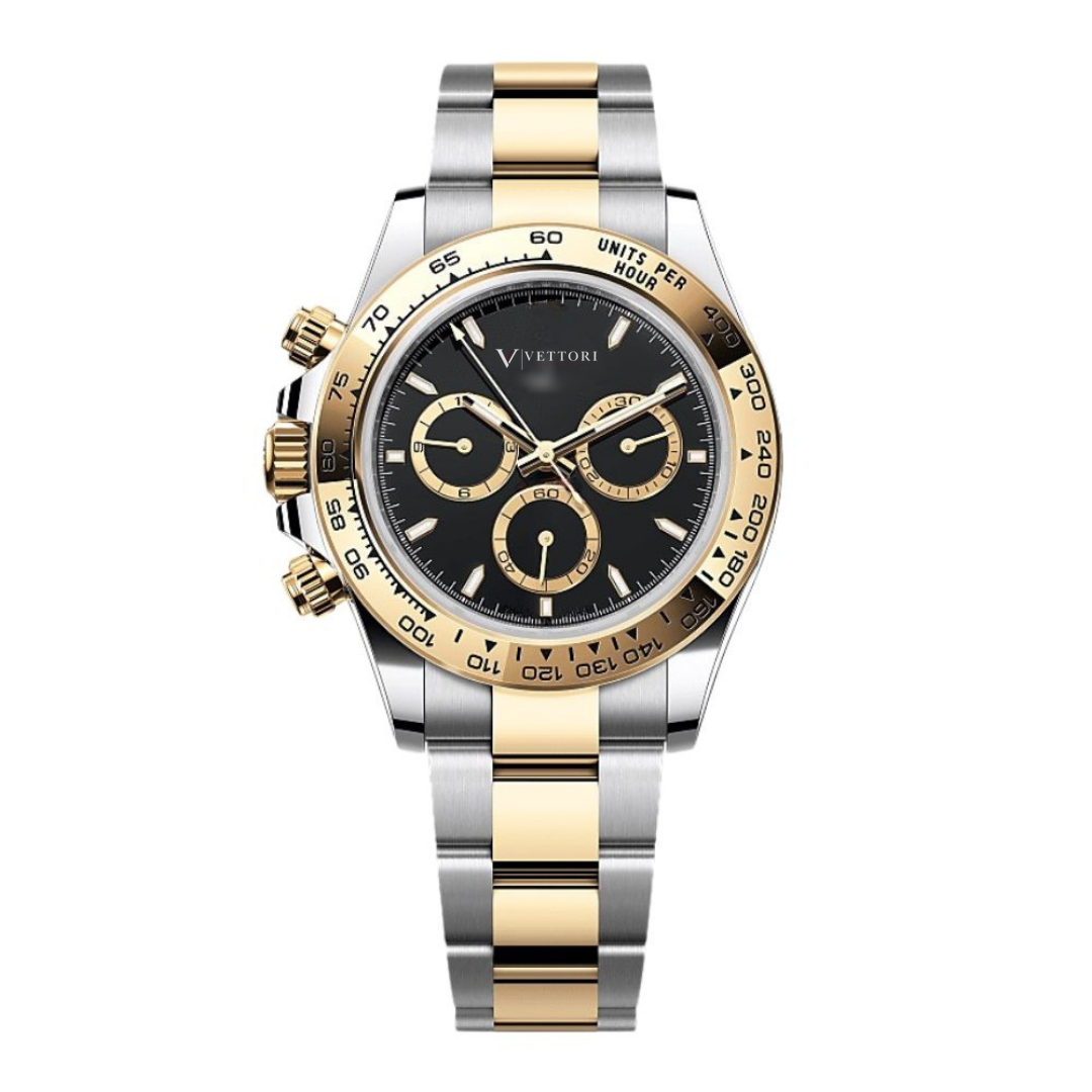 Vettori Racing Chronograph 40mm – Black Dial | Bicolor Stainless Steel & Gold Tone Bracelet
